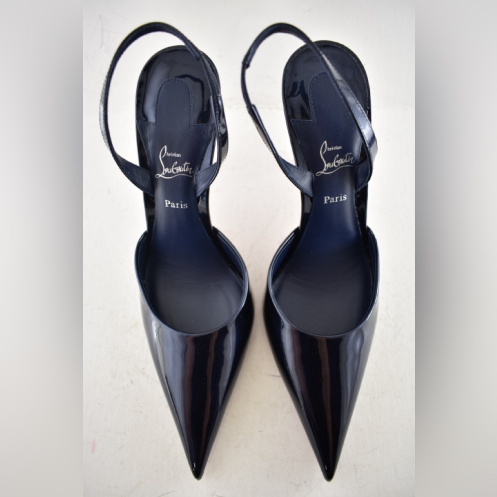 Christian Louboutin Kate Max O Sling 100 Zaffiro Blue Pointed Toe Heel Pump 38.5 - Picture 11 of 16